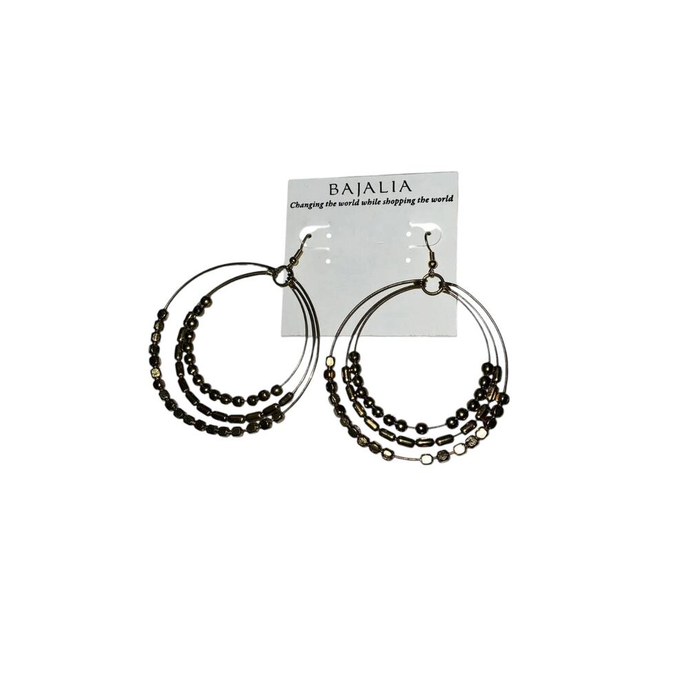 Iris Apfel & Bajalia 3-Tier Beaded Hoop Dangle Earrings Silver Tone